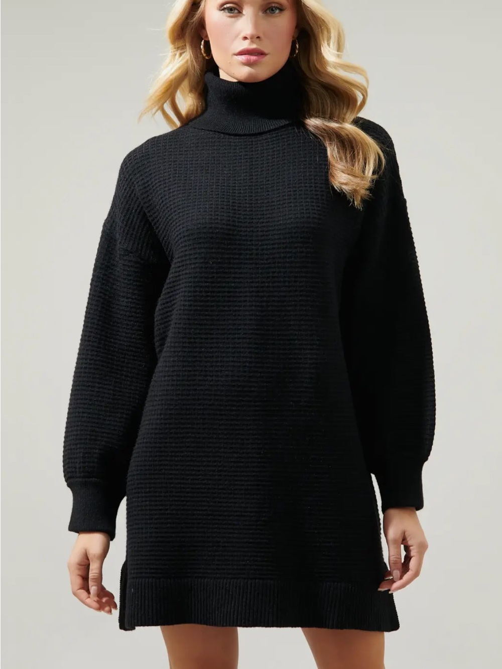 Sugarlips Shawnee Waffle Knit Turtleneck Sweater Dress